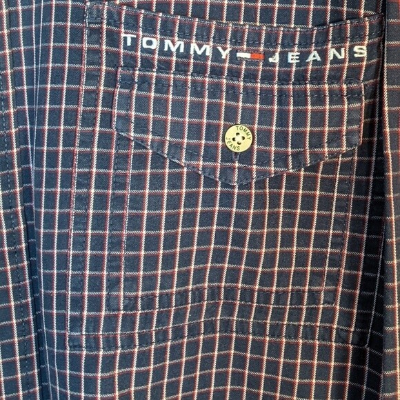 VTG Tommy Hilfiger Checker Pattern Long Sleeve Button Front Shirt EUC Flag SZ XL - Picture 6 of 10